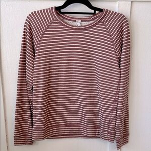Marine Layer Reversible Raglan Maroon and Cream Striped Crewneck Sweatshirt M